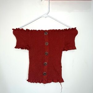 Women's Off-Shoulder Crop Top in Rust Red